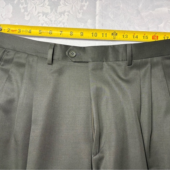 MENS PAZONI DRESS PANTS SIZE 36 X 30 100% WOOL MADE IN ITALY Color Olive - Picture 4 of 6